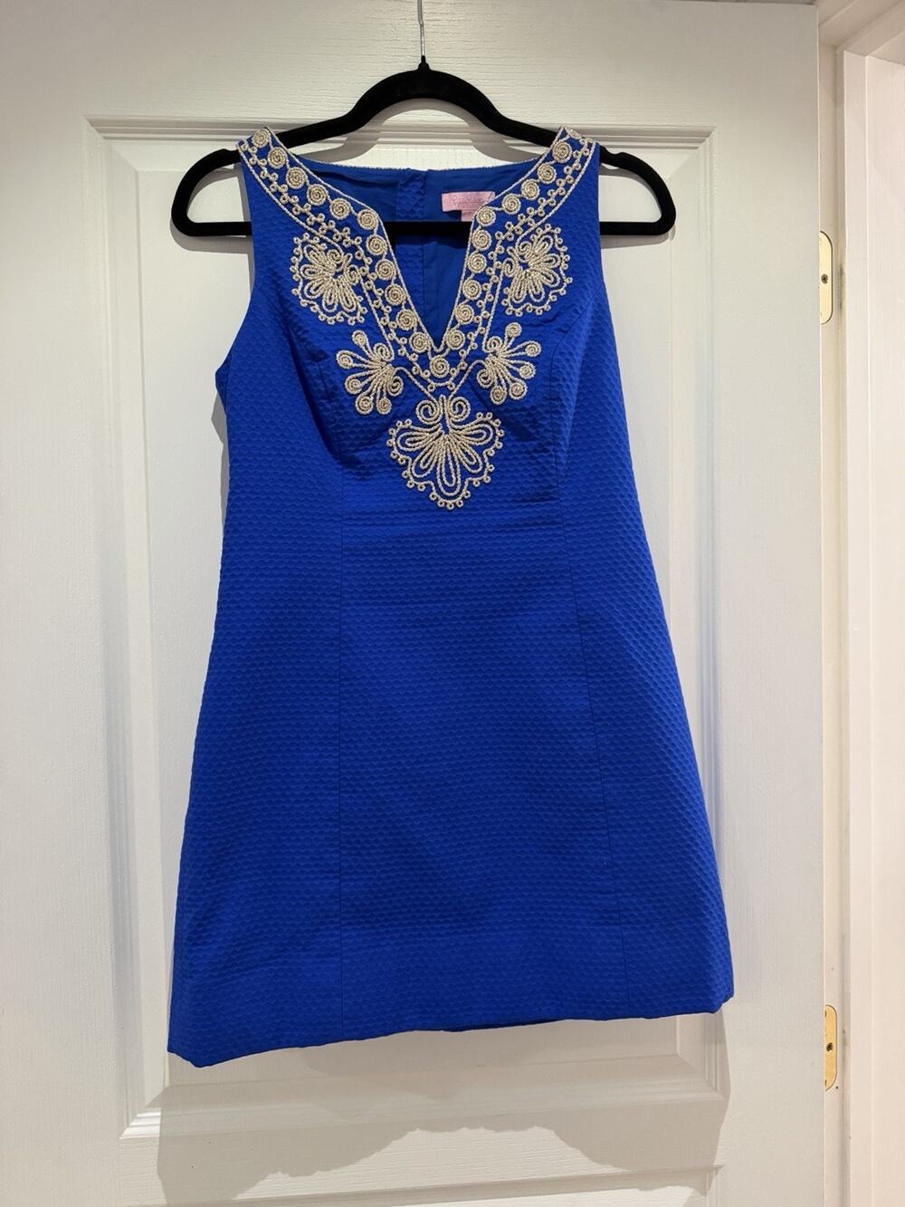 Lilly Pulitzer Gabby Shift Dress Size 2 Blue Gold Soutache Embroidered Cocktail